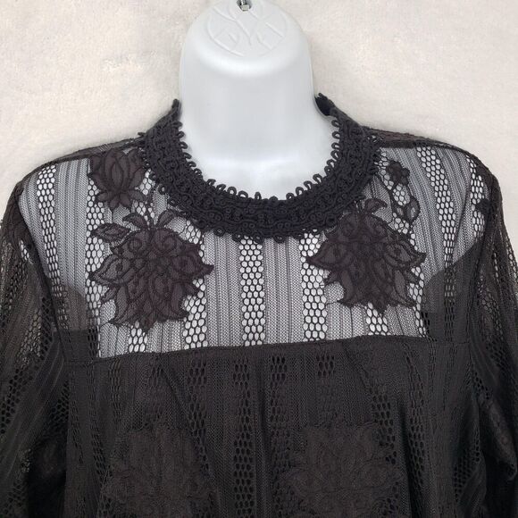 Ultra Pink Blouse Women Large Black Lace Sheer Fairy Faerie long sleeve Goth - Picture 2 of 10